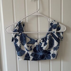 Cider Blue and White Floral Crop Top